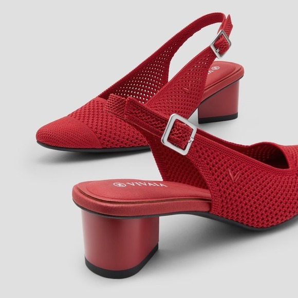 Vivaia Slingback Block Heel Knit Pointed Toe Pumps Red Shoes‎ Size EU/37 US/6.5 - Picture 4 of 9